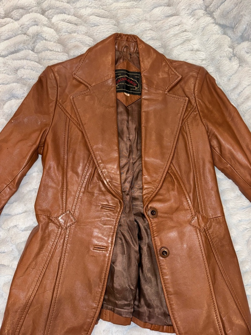 Brown Leather Tailored Blazer Jacket